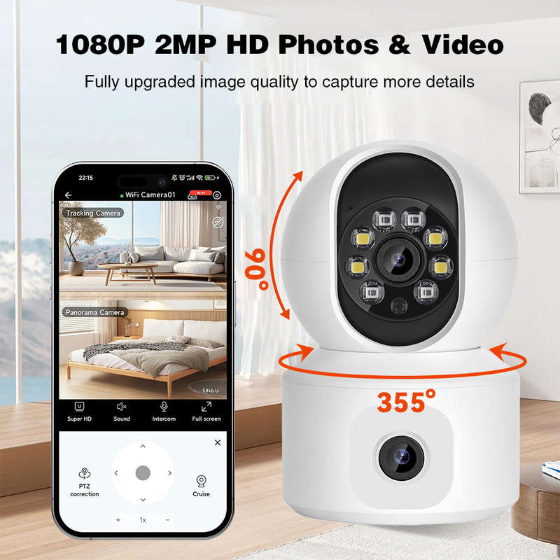 K22 2MP PTZ IP Security Camera Dual Lens Dual Screen WiFi Wireless Full Color Night Vision Humanoid