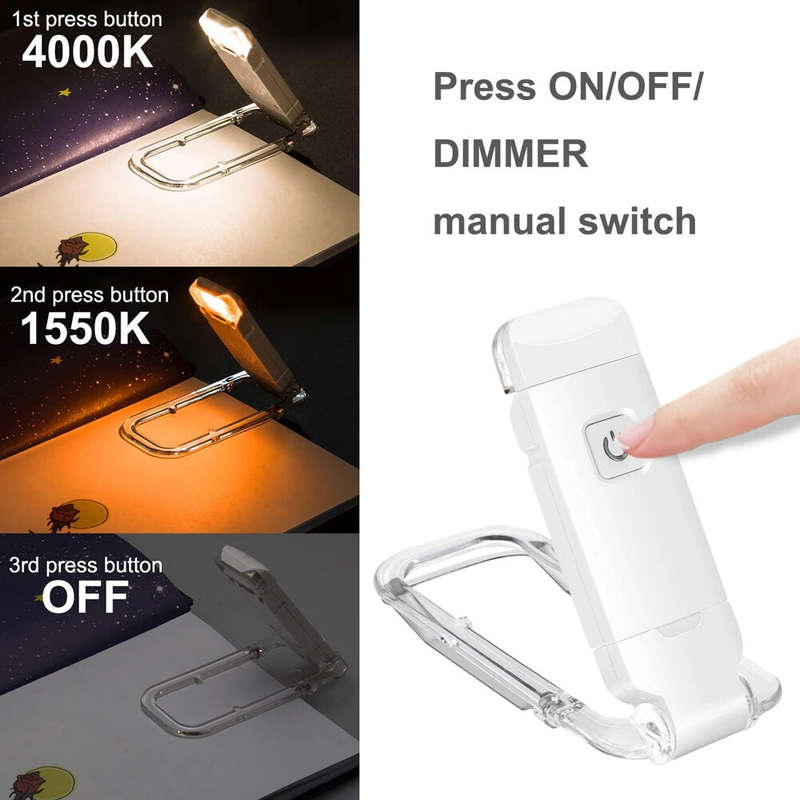 USB Rechargeable Book Reading Light Brightness Adjustable LED Clip on Book Light Eye Care Book Lamp