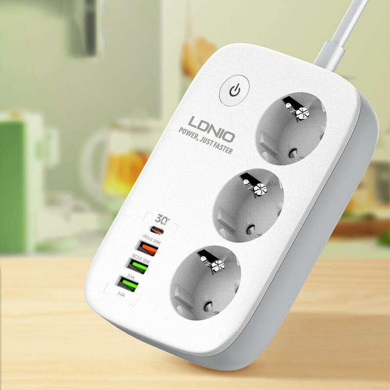 LDNIO Smart WiFi Power Strip Extension Cable Timing Adapter with 3 EU Plug 4 USB Port for Phone Tabl