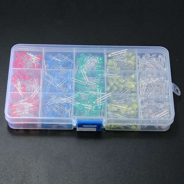 750 Pcs 3mm LED Diode Yellow Red Blue Green White Assortment Light DIY Kit