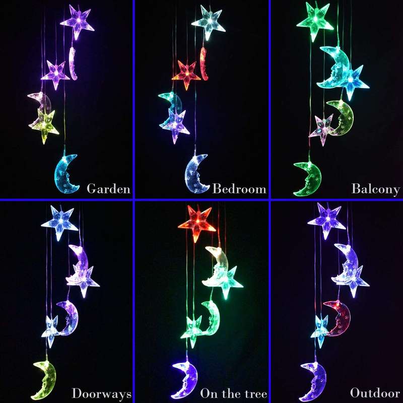 Star Moon Solar Wind Chimes Light Color Changing Gift Portable Hanging Waterproof Mobile Romantic Wi