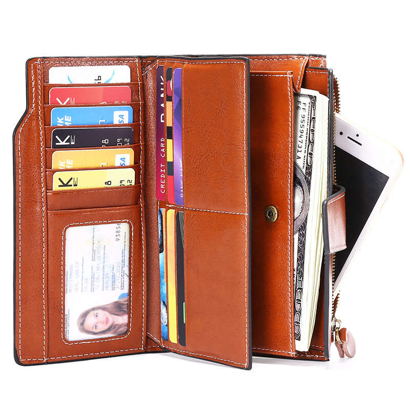 Sendefn Retro Fashion Rfid Multi-Card Slots Genuine Leather Phone Wallet Bag