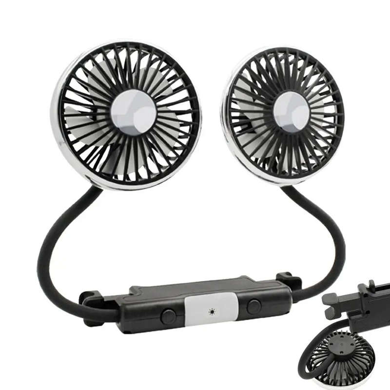 Dual Head Car Clip Fan With LED Light 360 Rotatable Car Cooler Fan Low Noise Cooling Fans Type C Car
