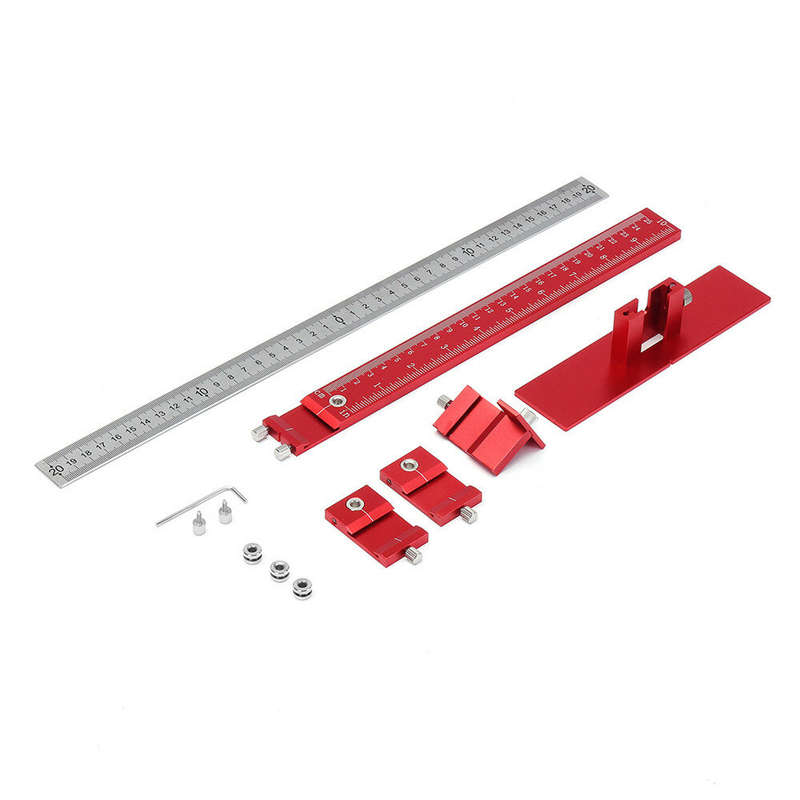 ENJOYWOOD Red Aluminum Alloy Metric/Inch Cabinet Hardware Jig 5mm Drill Guide Cabinet Handle Templat