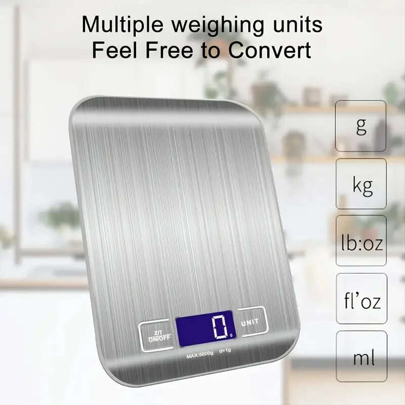 5kg Portable Kitchen Scale Coffee Scale Electronic Stainless Steel Surface LCD Backlit Food Weighing