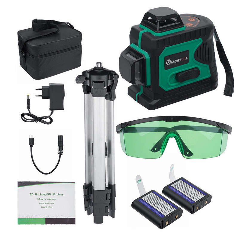 MUSTOOL 3D Green Auto Laser Level 12 Lines 360 Horizontal & Vertical Cross Build Tool Measuring Tool