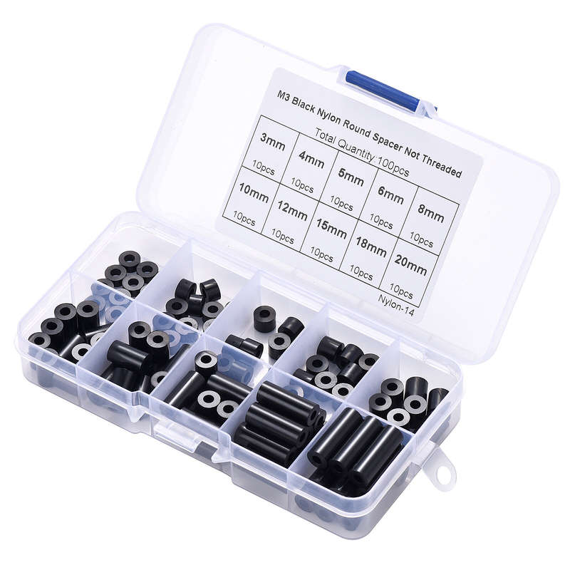 100pcs M3 Nylon Round ABS Metric Spacer Insulation Plastic Standoff Not Threaded for Screw Assortmen