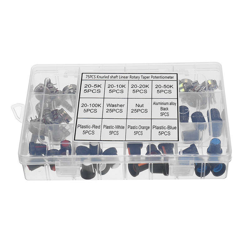 75 Potentiometers B5K B10K B20K B50K B100K ohm Knurled Shaft Single Linear Rotary Cone Volume Contro