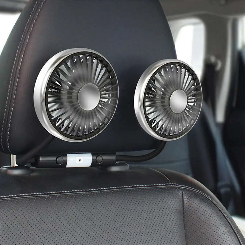 Dual Head Car Clip Fan With LED Light 360 Rotatable Car Cooler Fan Low Noise Cooling Fans Type C Car