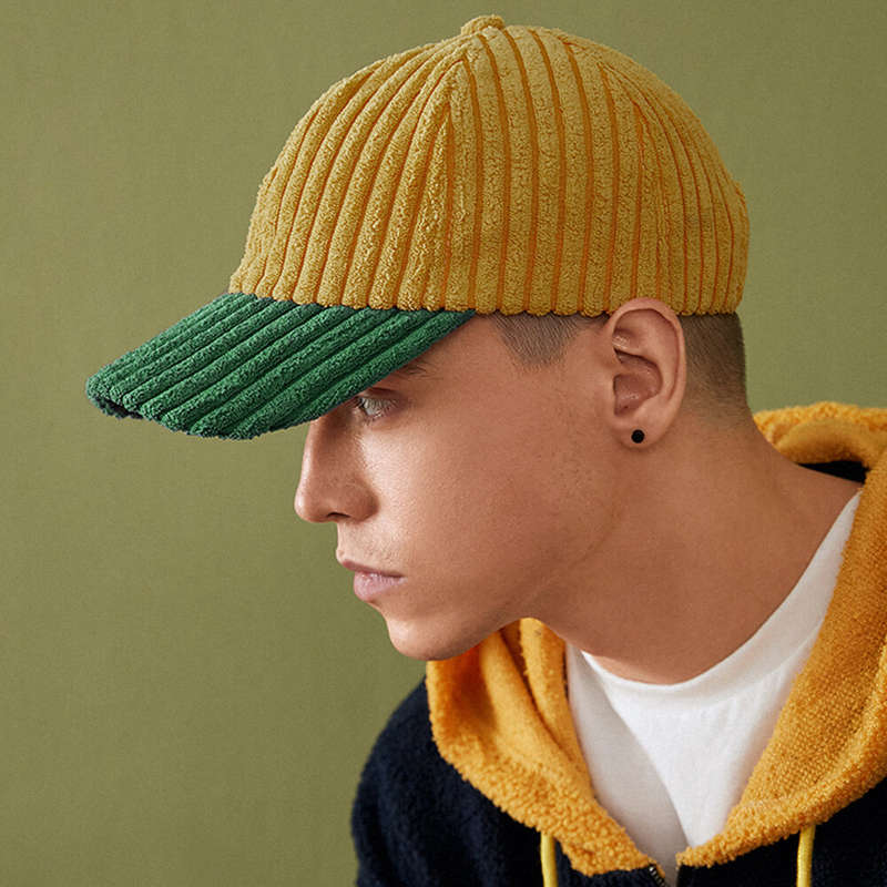 Collrown Men Corduroy Contrast Color Casual Youth Personality Sunvisor Curve Brim Baseball Hat
