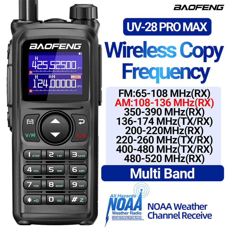 Baofeng UV-28 PRO MAX High Power Walkie Talkie AM/FM Multi-band 999CH NOAA Wireless Copy Frequency E