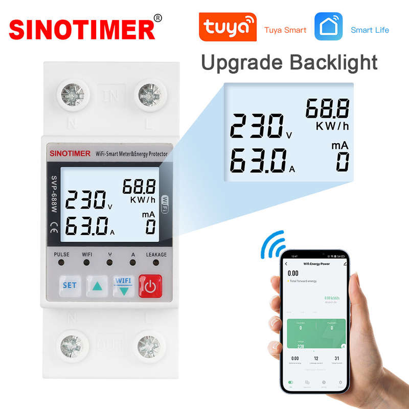 SINOTIMER SVP688 WiFi Energy Meter Remote Control Voltage/Current/Leakage Protection Real-Time Monit