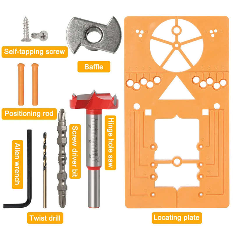 7PCS 35mm Hinge Hole Drilling Guide Locator Set Door Hinge Jig Cabinet Hardware Jig Versatile Woodwo