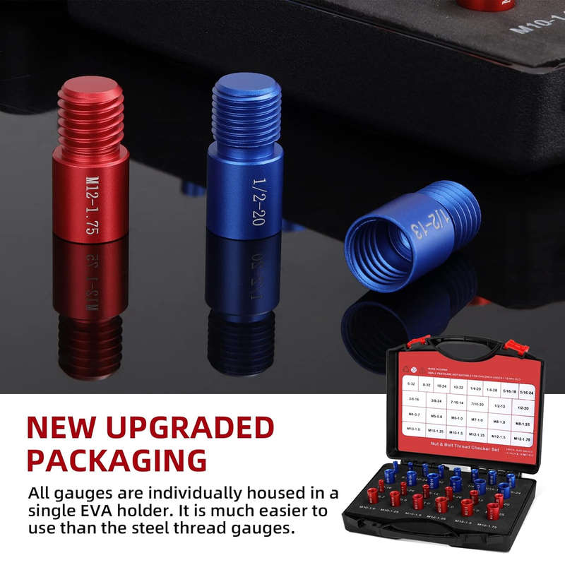 26PCS Nut and Bolt Thread Checker Nut and Bolt Size Gauge 14 Inch and 12 Metric New Individually Ass