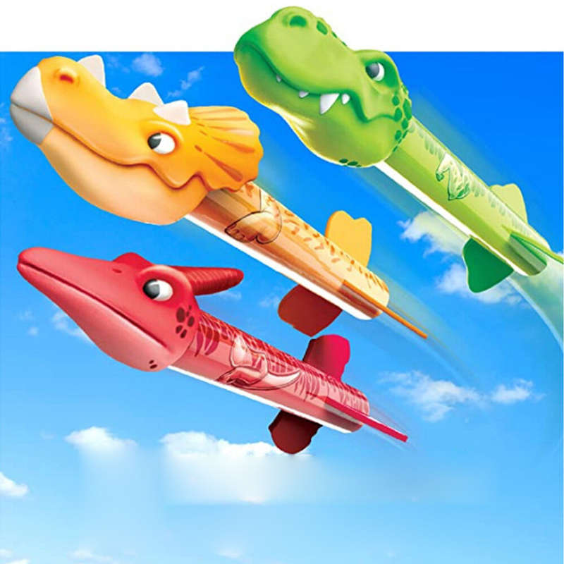 Pedal Flying Dinosaur Rocket Launcher for Kids Launch up to 100 ft Outdoor Toys Family Funny Toy