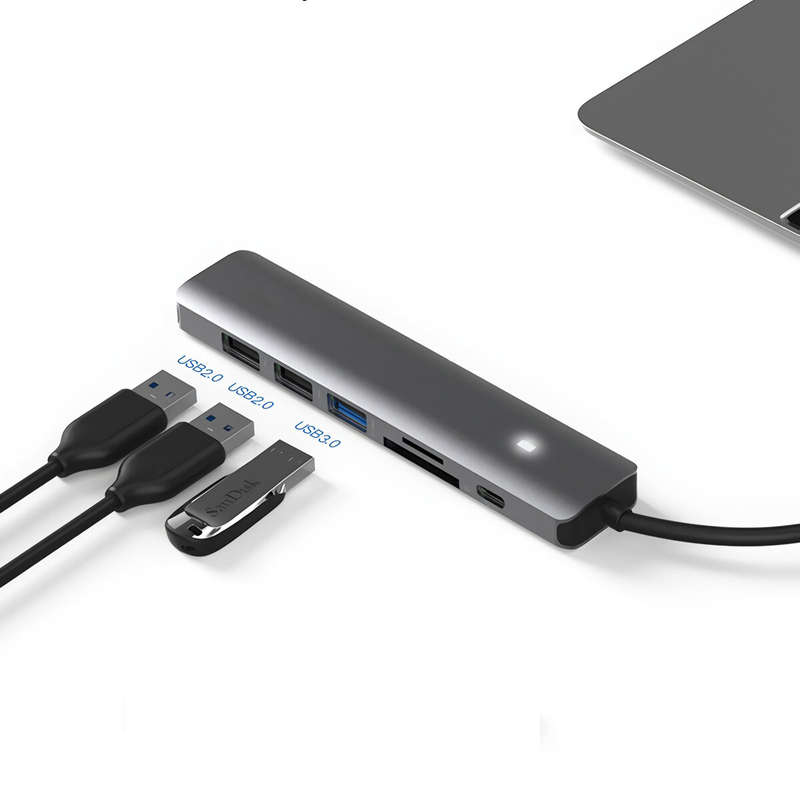 LanShuo 7 in 1 Hub Docking Station Type-C Adapter with HDMI+PD+USB3.0+USB2.0*2+SD+TF for PC Laptop M
