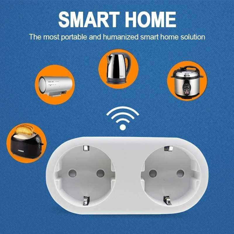 2 In 1 Tuya WIFI Smart Socket Dual Outlet EU Plug Voice Control Wireless Smart Socket APP Remote Con