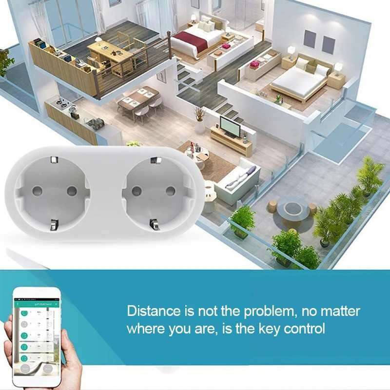 2 In 1 Tuya WIFI Smart Socket Dual Outlet EU Plug Voice Control Wireless Smart Socket APP Remote Con