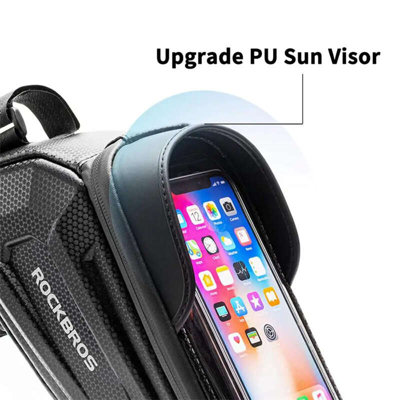 ROCKBROS Bicycle Bag 1.7L Frame Front Tube Cycling Bike Phone Mount Bag Waterproof Phone Case Holder