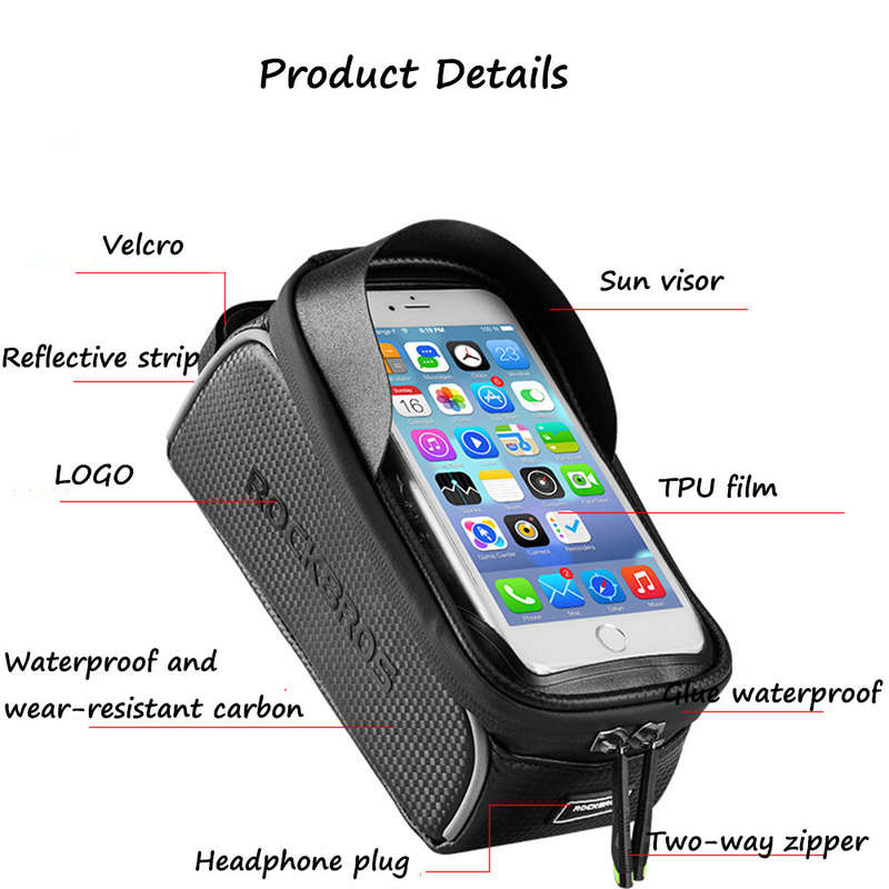 ROCKBROS Bicycle Bag Frame Front Tube Cycling Bag Phone Mount Bag Waterproof Phone Case Holder Bag 6