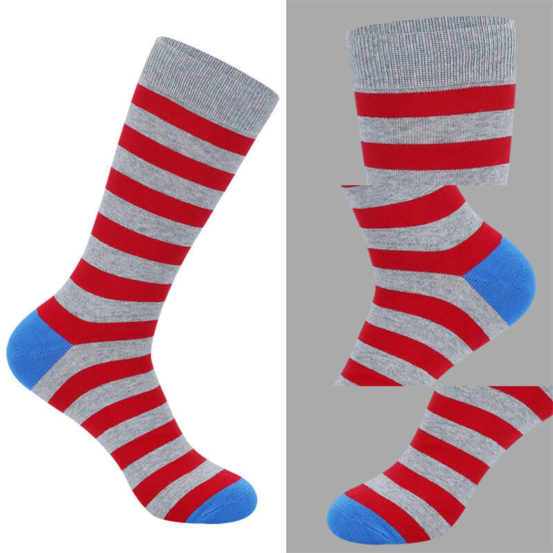 5 Pairs Men's Dress Long Tube Cotton Socks Striped Big Plus Size One Size 43-49 Street Hip-hop Skate