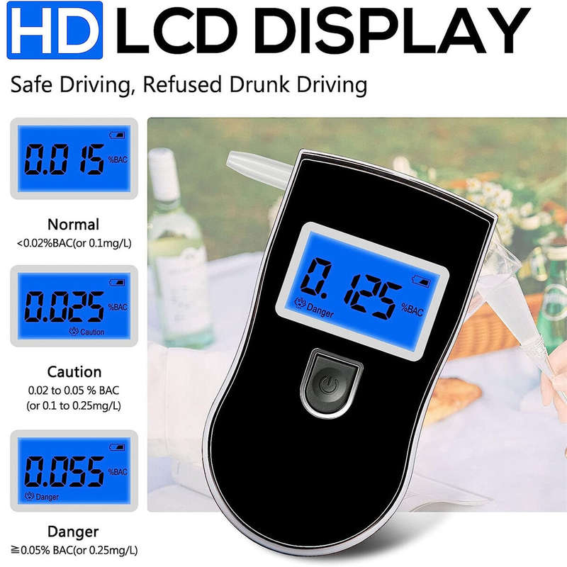 Portable Alcohol Breathalyzer with 20 Mouthpieces Professional Grade Accuracy Blood Alcohol Tester L