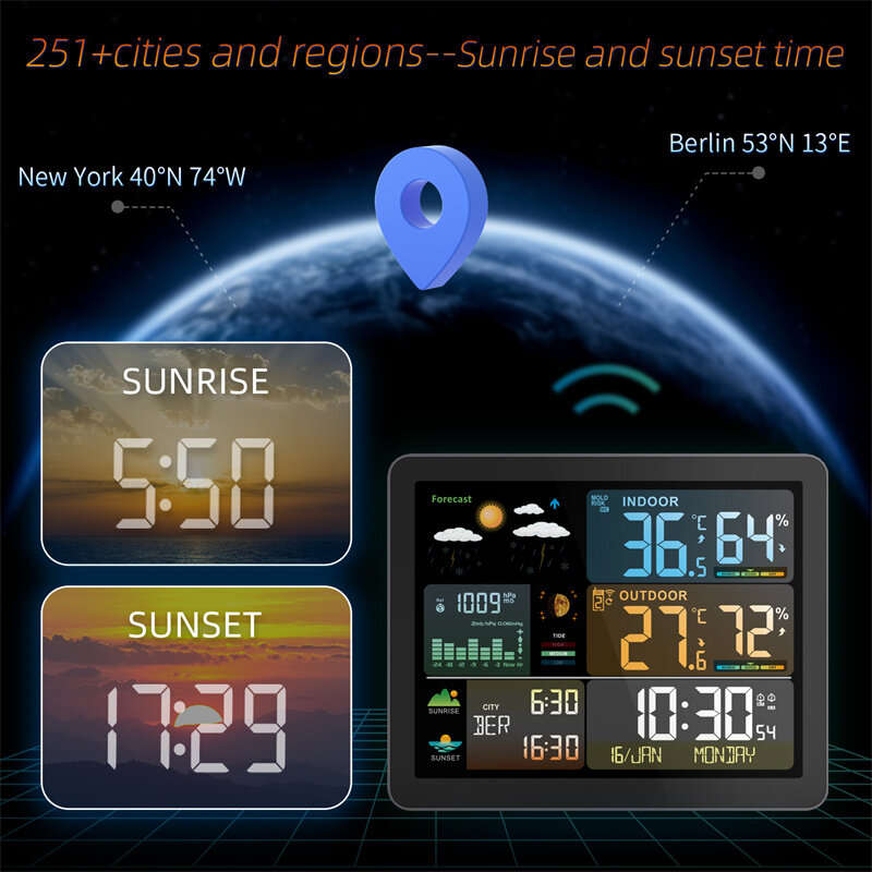 Electronic Weather Station Smart Color Screen Multi-function Alarm Clock Thermometer Hygrometer Weat