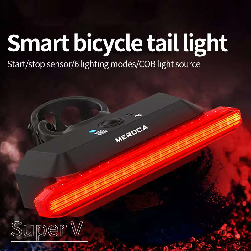 MEROCA Super V Smart Brake Sensing Bike Taillight 500mAh Battery 6 Lighting Modes IPX5 Waterproof Ty
