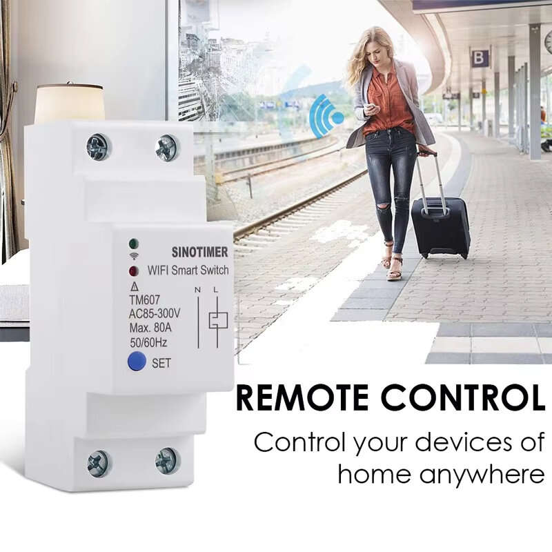 TM607 80A Tuya Smart WiFi Timer Countdown Time Switch APP Wireless Remote Control DIY Lights Work wi