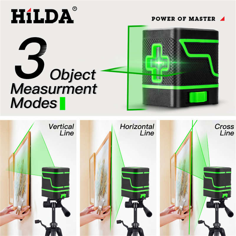HILDA Laser Level 2 Lines Green Light Mini Self-Leveling Horizontal And Vertical Cross Super Powerfu