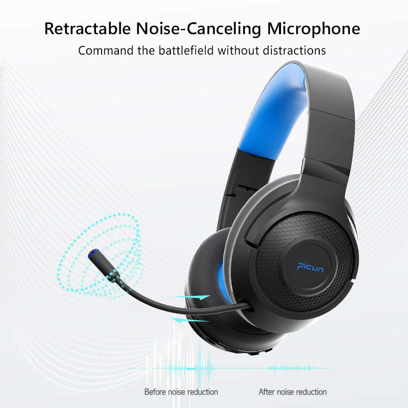 Picun BG-01 Wireless bluetooth 5.3 Headphone 40mm Dynamic 3D Subwoofer Low Latency Gaming Heaphone w