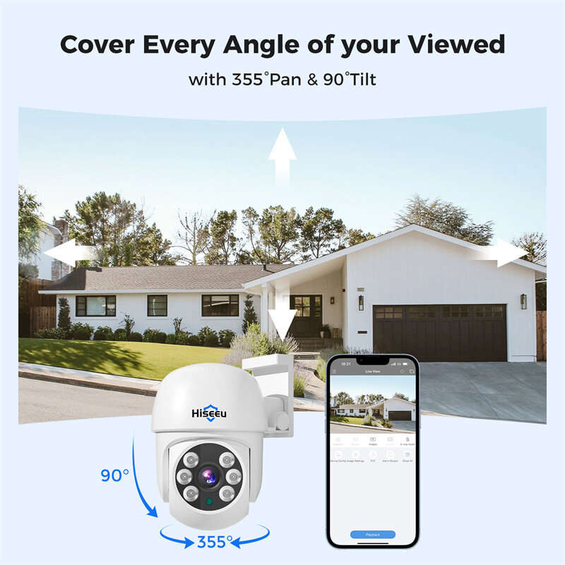 Hiseeu AHD5 5MP 1920P PTZ Home Wired Security Camera Clear Night Vision CCTV Analog TVI CVI XVI Smar
