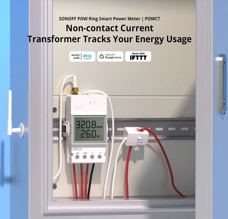 SONOFF POWCT Smart Power Meter Wi-Fi 100V-240V 24000W Real-Time Energy Monitoring Non-Contact Curren