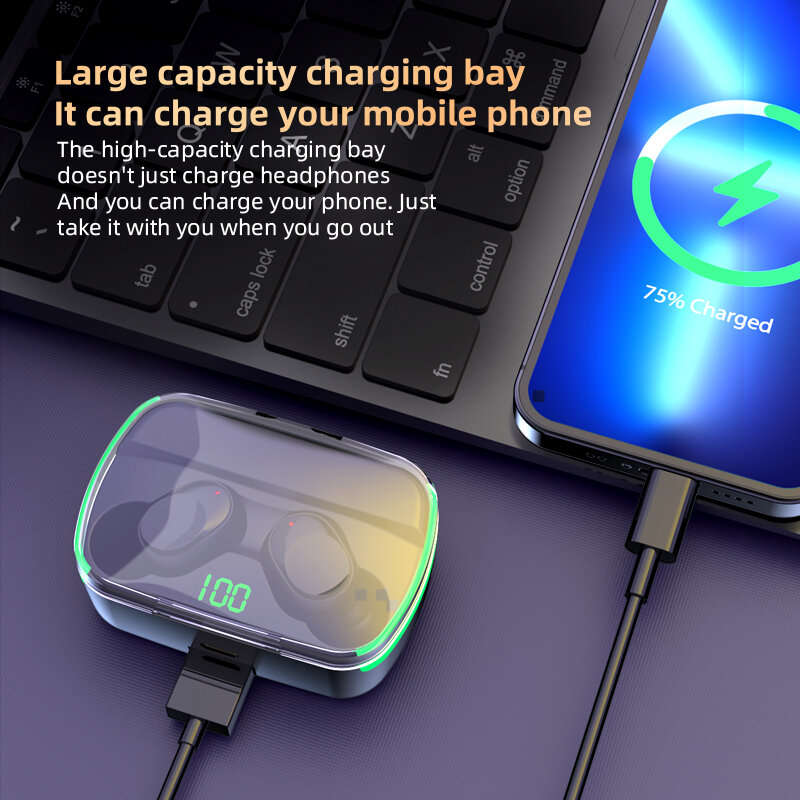 M60 TWS bluetooth 5.3 Earphone 8D Stereo ACC Decoding 400mAh Battery LED Digital Display In-ear Spor