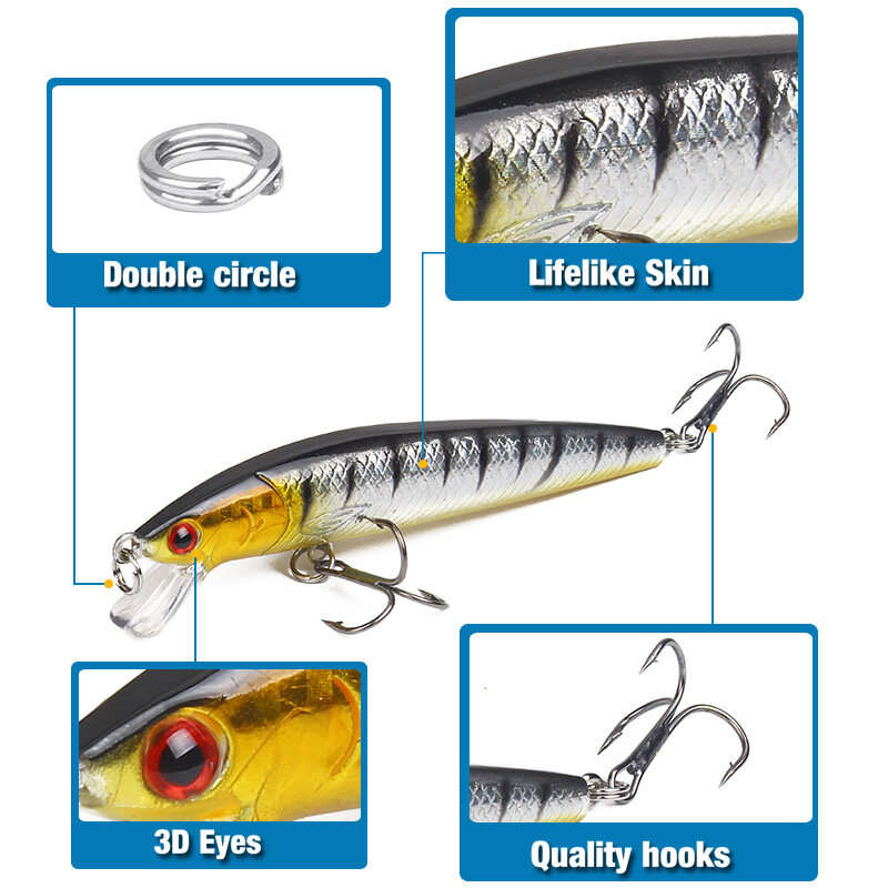 10PCS 9g 10cm Floating Fishing Lures Set Artificial Hard Fish Bait