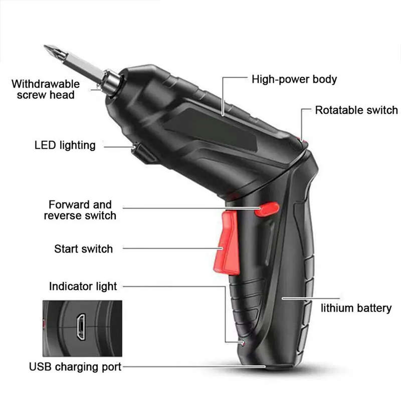47PCS 4.2V Cordless Electric Screwdriver Tool Set USB Charging 1800mAh Battery LED Light 3.5Nm Torqu