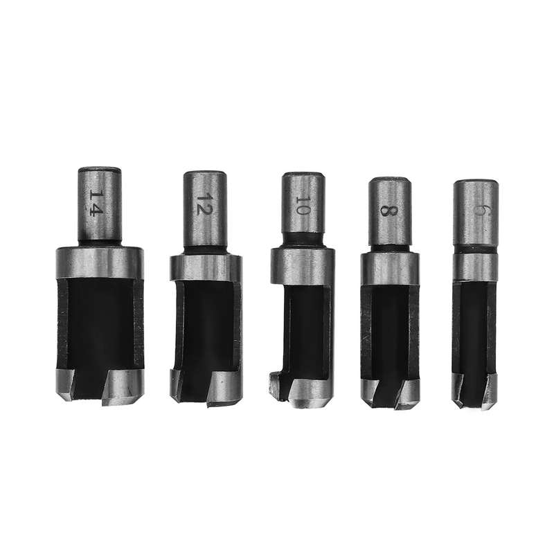 5PCS Wood Plug Cutter Cutting Tool Drill Bit Set Straight 6mm/8mm/10mm/12mm/14mm Woodworking Cork Dr