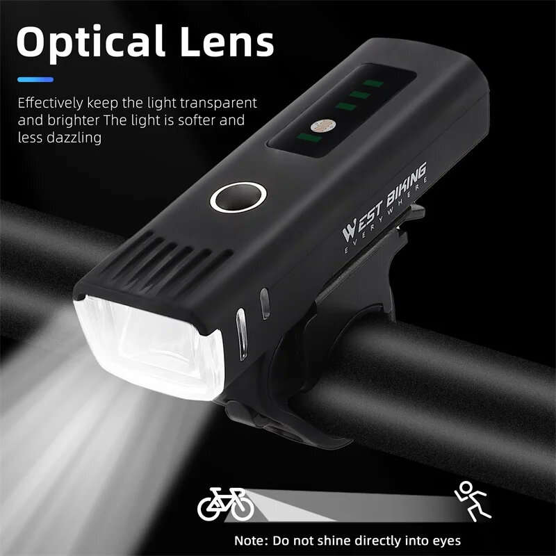 WEST BIKING Smart Sensing Bike Headlight 250Lm Brightness 1500mAh Battery Waterproof 4 Light Modes L