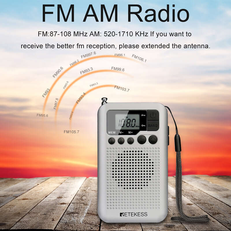 Retekes TR106 Mini Radio Portable Radio FM AM Radio with LCD Display Digital Tuning Speaker Headphon