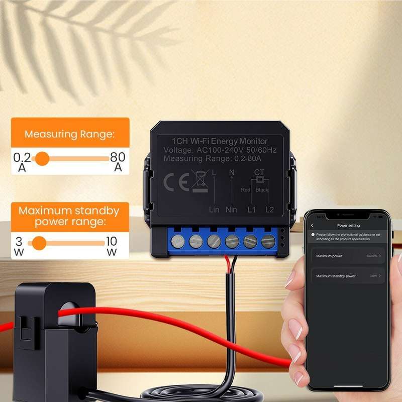 Tuya WiFi Energy Monitoring Meter with Real-Time Power Consumption Statistics User-Defined Power Set