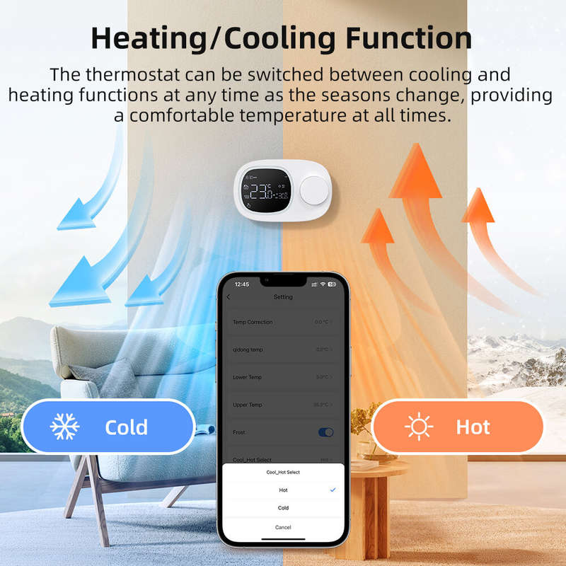 Tuya Smart WiFi Thermostat Heating/Cooling Mode Low Power Battery Water Gas Boiler Weekly Programmab