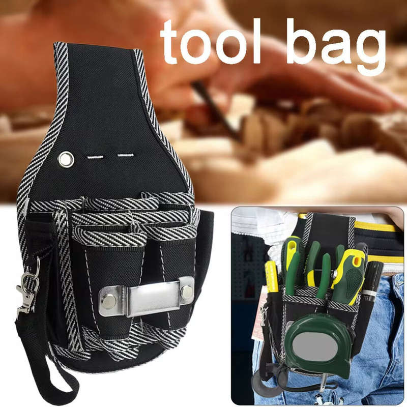 9 Pocket Electrician Tool Bag 600D Nylon Fabric Waist-Hanging Reinforced Edges Versatile Utility Pou