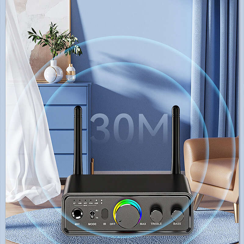 OMS M18 bluetooth V5.3 Audio Receiver Transmitter 3.5MM AUX RCA USB Multi-point Interface RGB Light