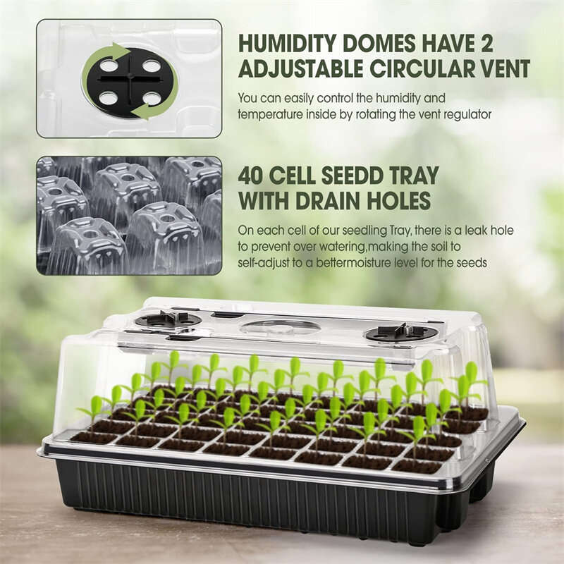 Seed Starter Tray with Grow Light 40 Cells Seed Starter Kit with Humidtiy Dome Seedling Starter Tray