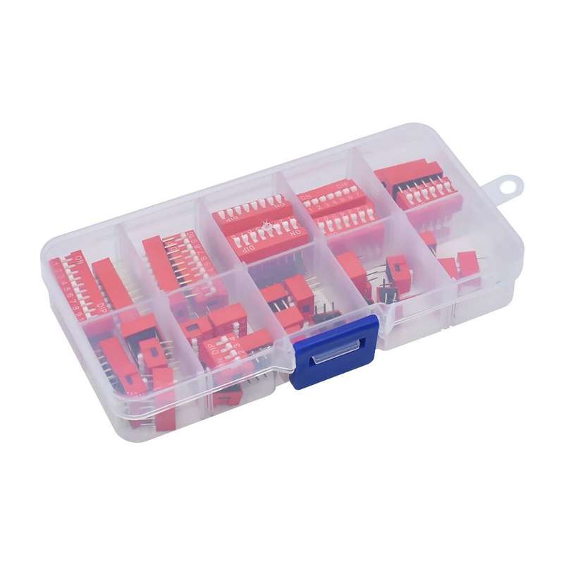 45Pcs Dip Switch Kit 2.54mm Toggle Switch Red Snap Switches Mixed Kit In Box 1 2 3 4 5 6 7 8 10 Way