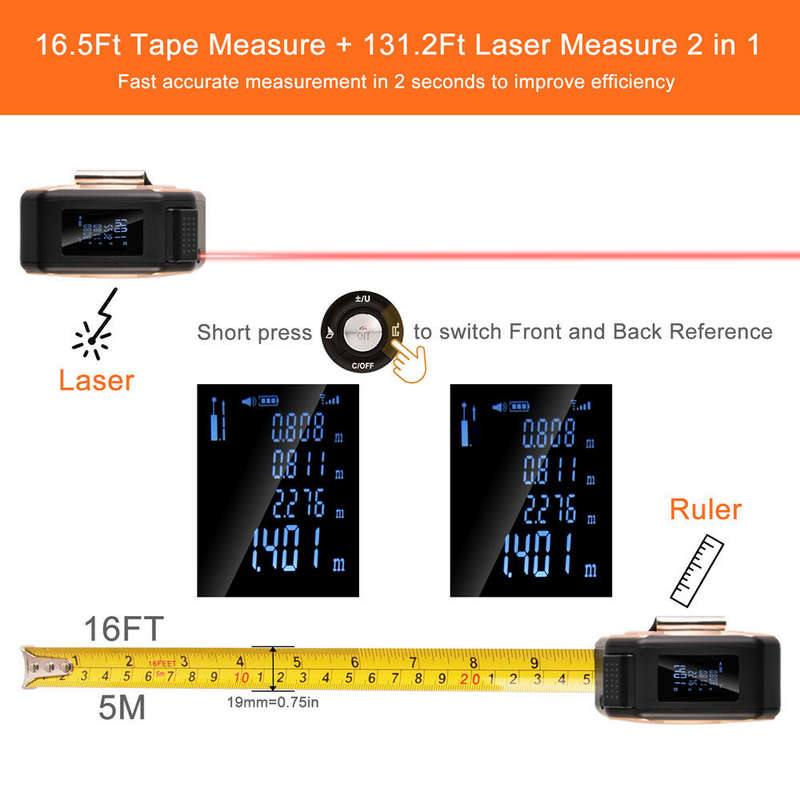 DANIU 40M Laser Measuring Tape Retractable Ruler Laser Distance Meter Range Finder Electronic Roulet