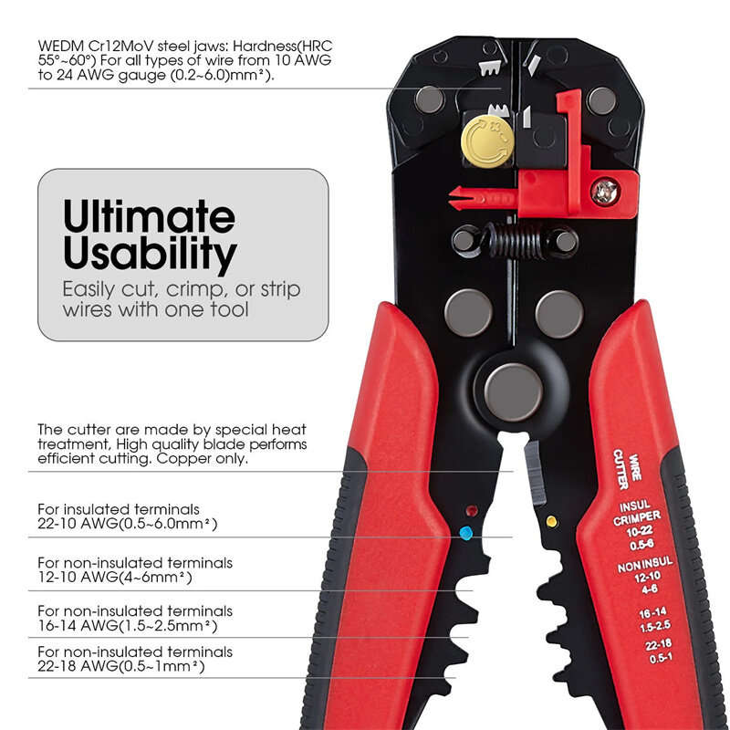 5-in-1 Multifunctional Wire Stripper Automatic Scissors Press Plier Electrician Crimping Pliers Disa