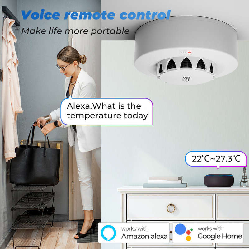 Tuya Wifi Smoke Sensor Alarm 80DB Smart Fire Temperature and Humidity Detector Security Protection V