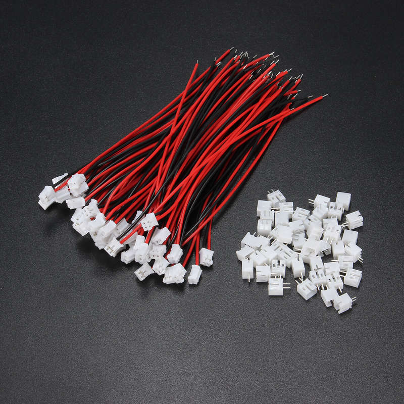 Excellway 100Pcs Mini Micro JST 2.0 PH 2Pin Connector Plug With 120mm Wires Cables