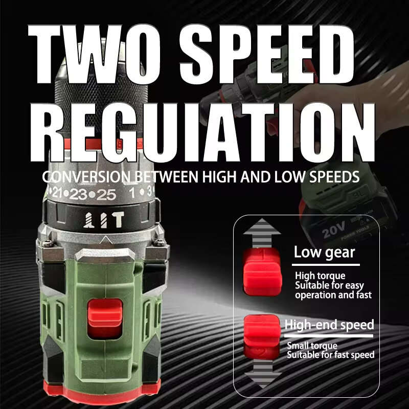 20V Impact Electric Drill Dual Speed Brushless Lithium Battery 25+3 Torque Multifunction High Power